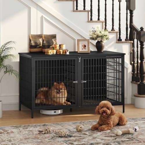 MAHANCRIS Dog Crate Furniture for 2 Dogs, 43.3" Dog Kennel with Removable Divider, Heavy Sturdy Dog Furniture Style Double Cage for Small Medium Dog, Indoor Pet House End Table, Black DCBK1201 - Image 4