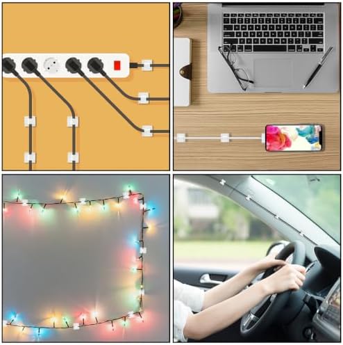 65 Pcs Cable Clips, Adhesive Cable Organizer Cord Holder Wire Clip Wire Management Self Adhesive Hooks Wire Holder for Office, Home(White, 65PCS-Large) - Image 6