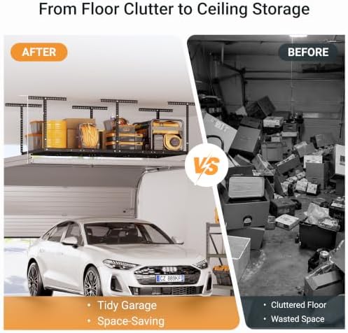 4x8ft Overhead Ceiling Garage Storage Rack, 750LBS Capacity, Black - Image 5