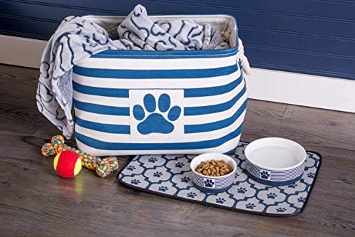 Bone Dry Pet Storage Collection Striped Paw Patch Bin, Large Rectangle, Navy - Image 5