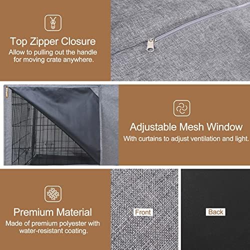 HiCaptain 30-Inch Dog Crate Cover with Mesh, Waterproof Kennel Cover, Grey - Image 5