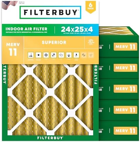 Filterbuy 24x25x4 Air Filter MERV 11 Pet & Allergy Defense (6-Pack) by Filterbuy