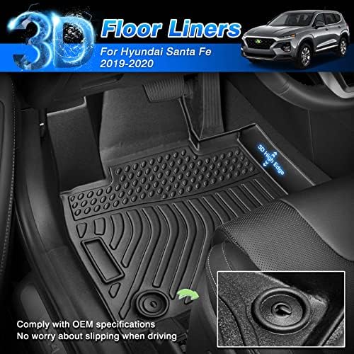 Cartist Floor Mats Custom Fit for Hyundai Santa Fe 2019-2020 All Weather Floor Liners Compatible with Santa Fe 5 Seats TPE Odorless Heavy Duty - Image 2