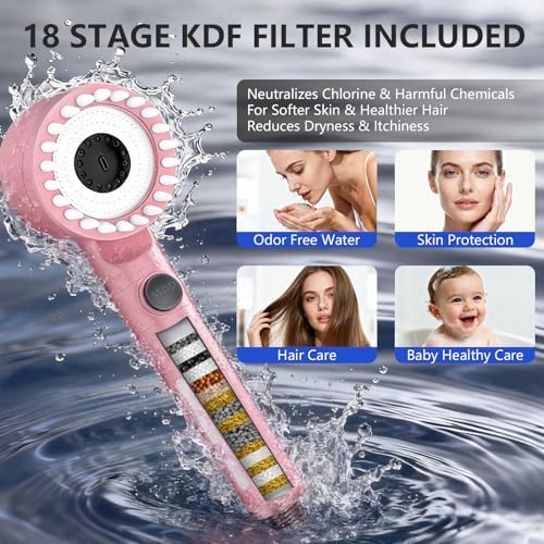 Filtered Shower Head with Handheld, High Pressure Water Flow and Multiple Spray Modes Shower Head with Filter, Power Wash for Hard Water, Showerhead with ON/OFF Switch for Pets Bath (Pink) - Image 3
