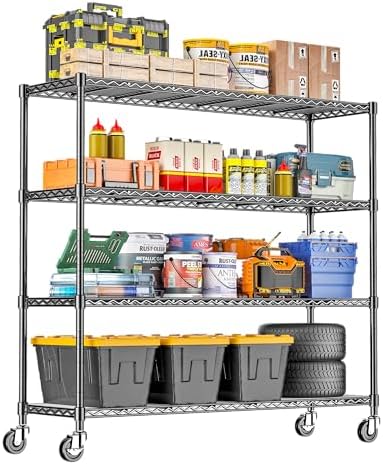 48" W Storage Shelves 1500LBS Metal Shelving Unit with Wheels, Adjustable Garage Shelving Heavy Duty Wire Rack with Liners for Pantry Warehouse Commercial Office, 48" W x 18" D x 76.77" H by RackBro