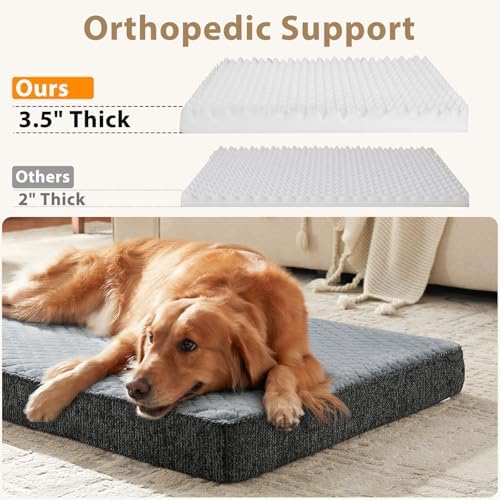 JOEJOY Orthopedic Dog Bed for Extra Large Dogs, Washable Dog Crate Bed Large Sized with Removable Cover, Egg Memory Foam Big Pet Beds, Light Grey, 47"x29" - Image 4