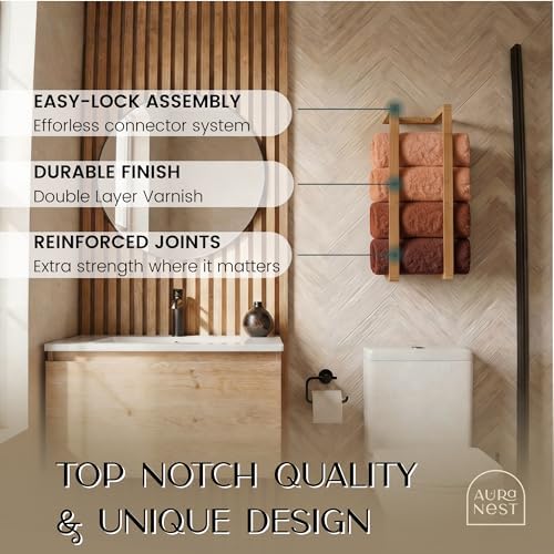 Bamboo Towel Racks - Vertical Wood Towel Rack Bamboo Bathroom Accessories, Storage, Wall Towel Rack for Rolled Towels for Bathroom Furniture, Spa Furniture and Decor - Image 4