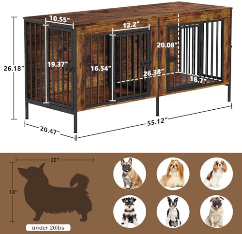EasyCom 55.12" Dog Crate Furniture for 1 or 2 Dogs, 0-20 Pounds, Brown - Image 5