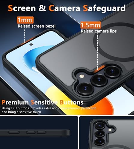 FNTCASE for Samsung Galaxy S25 Case: for Galaxy S24 Cases Magnetic Military Grade Drop Protection Translucent Cell Phone Cover - Slim Durable Shockproof Protective Bumper Cases- 6.2 inches (Black) - Image 5