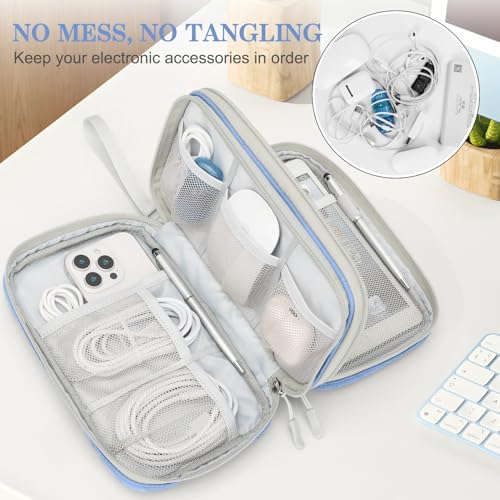 FYY Electronic Organizer, Travel Tech Pouch Bag, Large, Blue Quilted - Image 5