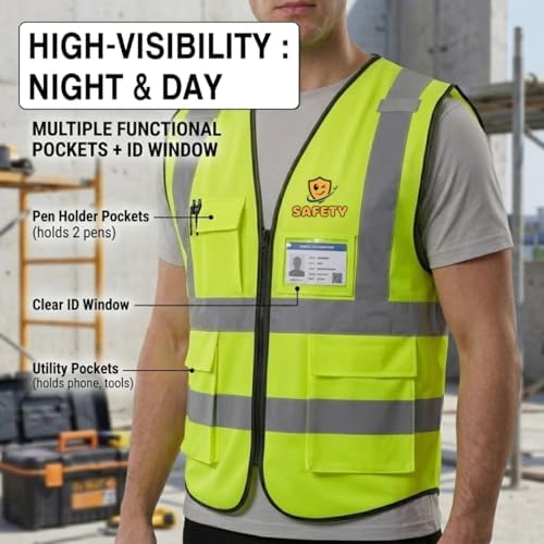 High Visibility Reflective Safety Vest Customize Logo Hi Vis Protective Workwear Outdoor Work Vest (S, Navy Blue) - Image 3