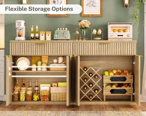 TEENFON 31.5" W Fluted Buffet Cabinet with Storage, Sideboard Cabinet, Coffee Bar Cabinet with 2 Doors and Adjustable Shelf for Living Room, Kitchen, Entryway, Natural - Image 4