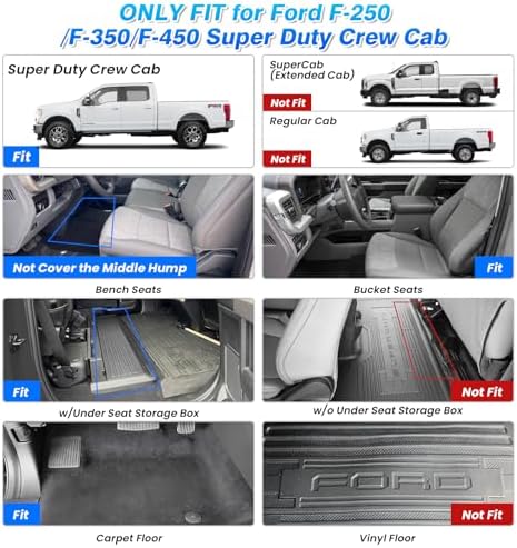 Floor Mats for Ford F-250/F-350/F-450 2017-2026 SuperCrew (Crew Cab), All Weather Floor Liners for F-250 Accessories, Heavy Duty TPE Car Mats, Car Accessories - Image 2