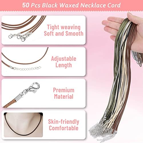 Necklace Cord, Paxcoo 50Pcs Necklace String Rope with Clasp, 24 Inch Waxed Cotton Cord Necklace Bulk for Charms Pendants, Bracelets, Necklaces, Jewelry Making Supplies and Beading Supplies - Image 5