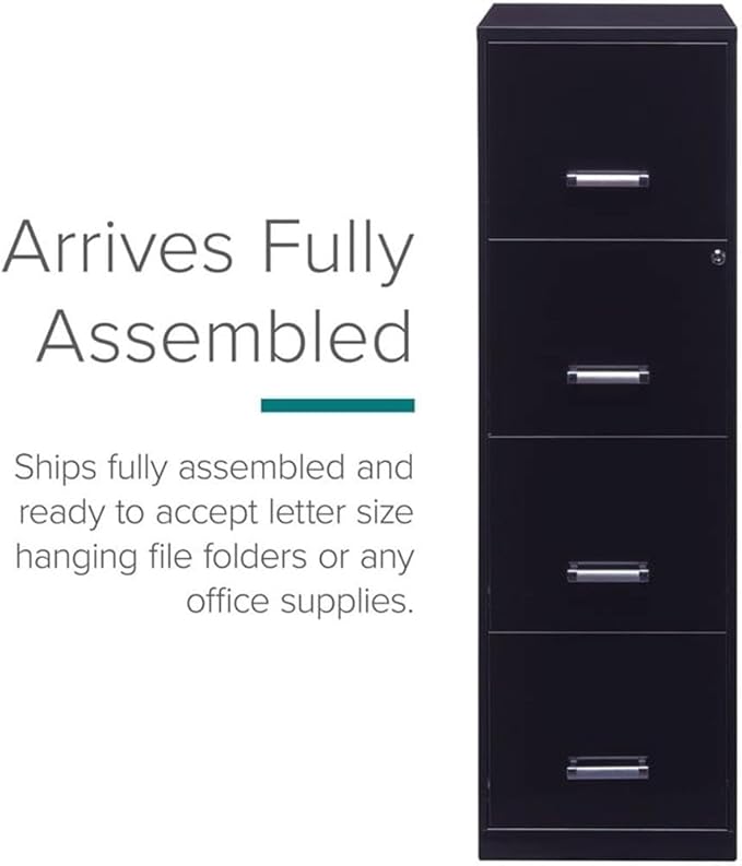 Scranton & Co 18" Deep Light Duty 4 Drawer Metal Letter Filing Cabinet in Black - Image 8