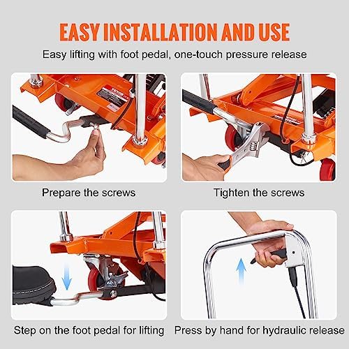 VEVOR TF23 Hydraulic Lift Table Cart, 500lbs Capacity 28.5" with 4 Wheels and Non-Slip Pad, for Material Handling and Transportation, Orange - Image 6