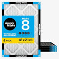 Simply 18x21x1 Air Filter, Merv 8, 4 Pack, For Home AC Furnace & HVAC (Actual Size: 17.75"x20.75"x0.75") DUST, Pet, & Allergy Control by SimplyFilters