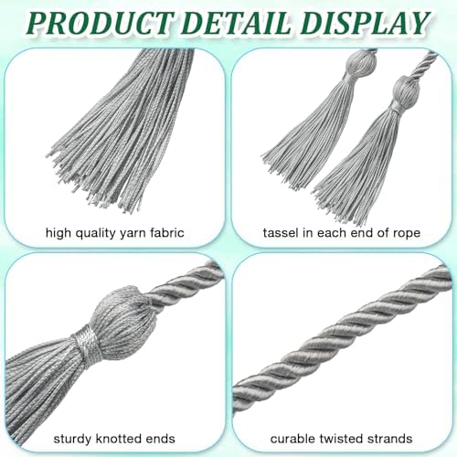 Silver Graduation Cord, Graduation Honor Cords for Class of 2026, Rayon Braided Grad Cord with Tassels, 68" Long Polyester Yarn Honor Ropes for Bachelor, Master, Doctoral - Image 3
