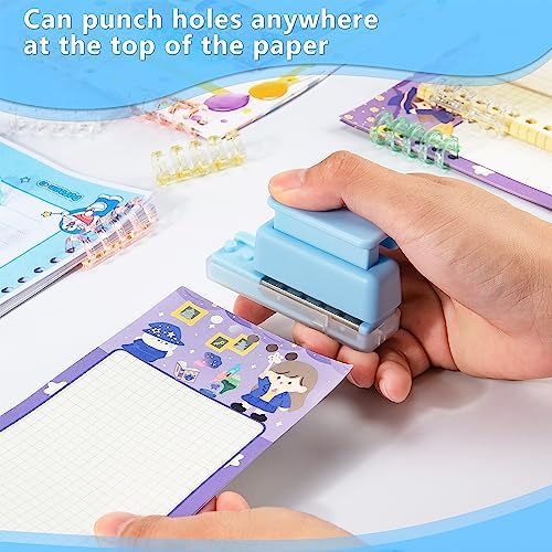 Mini 5-Hole Binding Machine - IMLIKE 5 Holes Binding Machine with 16 Loose-Leaf Binding Strips - Easy to Add or Remove Papers, 4 Sheets Capacity (A4/30 Holes, B5/26 Holes, A5/20 Holes) - Blue - Image 5