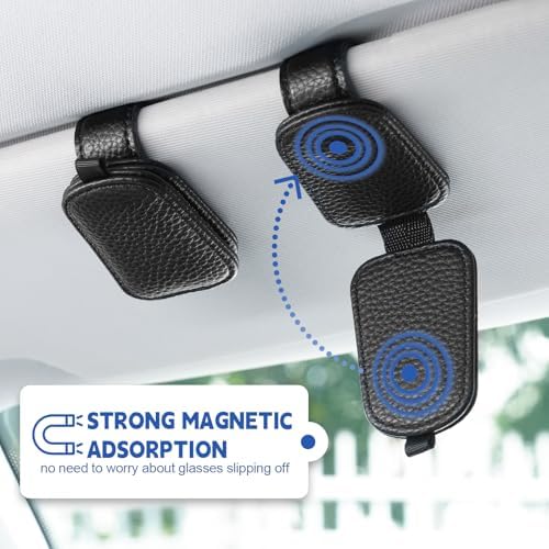 JUSTTOP 1Pack Sunglass Holder for Car, Magnetic Leather Buckle Sun Visor Sunglass Clip, Ticket Card Clip Sunglasses Mount, Car Interior Accessories for Men and Women (Black) - Image 3