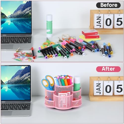 Topwey Pink Rotating Pencil Holder for Desk Office - Image 5