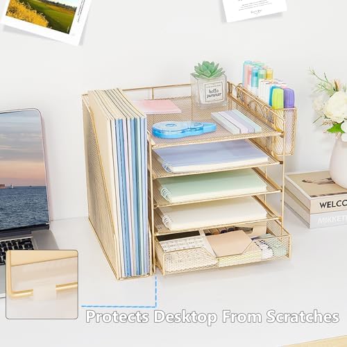 5-Tier Desk File Organizer with Drawer & Pen Holder (Gold) - Image 7