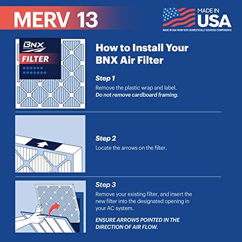 BNX TruFilter 12x24x1 Air Filter MERV 13 (4-Pack) - MADE IN USA - Electrostatic Pleated Air Conditioner HVAC AC Furnace Filters for Allergies, Pollen, Mold, Bacteria, Smoke, Allergen, MPR 1900 FPR 10 - Image 6
