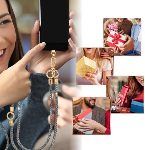 Crystal Phone Strap Crossbody and Wrist Lanyard, Anti Theft Layered & Wrist Strap Cell Phone Neck for Women - Image 4