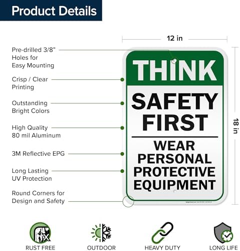 Think Safety First Wear Personal Protective Equipment Sign, 12"x18" - Image 6
