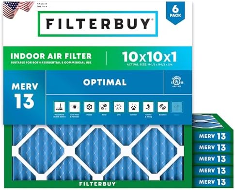 Filterbuy 10x10x1 Air Filter MERV 13 Smoke & Allergy Defense (6-Pack) by Filterbuy