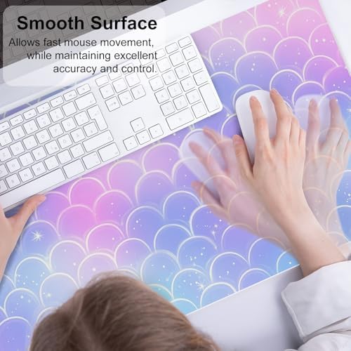 QiyI PU Leather Large Mouse Pad, Office Decor, 31.5" x 15.7", Mermaid Scale - Image 4