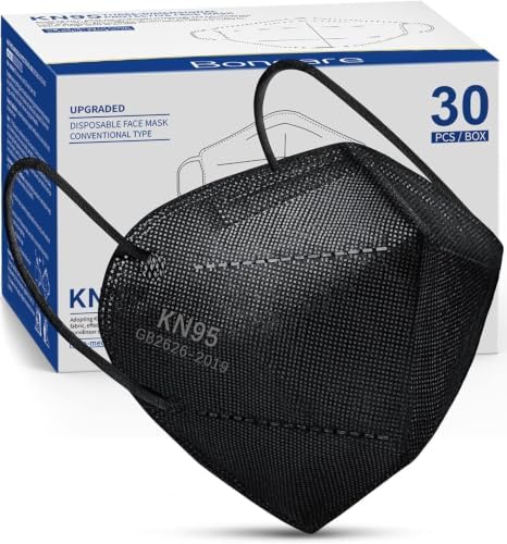 Boncare KN95 Face Mask 30 PCs, 5-Layer Black Face Mask for Men & Women Filter Efficiency≥ 95%, Breathable and Comfortable, Black by Boncare