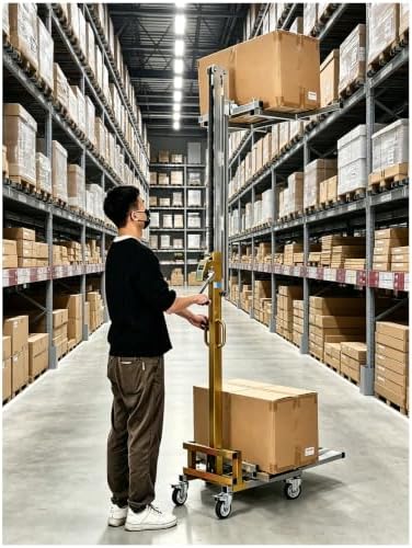 Portable Material Lift, Manual Winch Stacker with Forks for Warehouse by Unknown