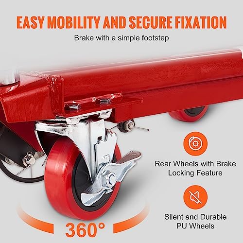 VEVOR TF23 Hydraulic Lift Table Cart, 500lbs Capacity 28.5" with 4 Wheels and Non-Slip Pad, for Material Handling and Transportation, Red - Image 4