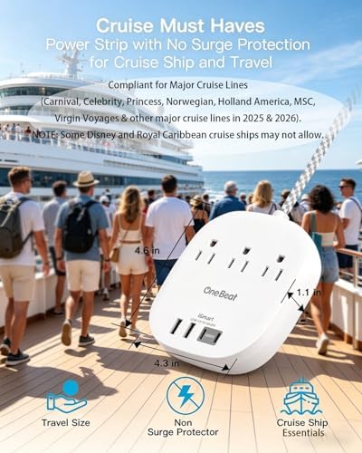 10 Ft Long Extension Cord, 22.5W/4.5A Cruise Ship Flat Plug Power Strip - Image 5