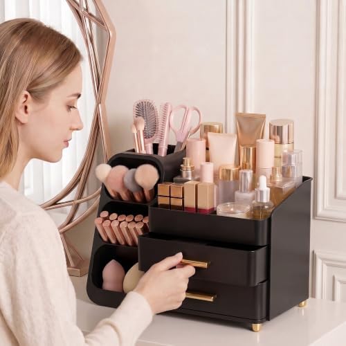 Large Capacity Makeup Organizer Countertop with Makeup Brush Holder for Vanity, Thickened Material, Bathroom Countertop Organizer Skin Care Perfumes Storage, Teen Girl Gifts for 12-23 Year - Image 3