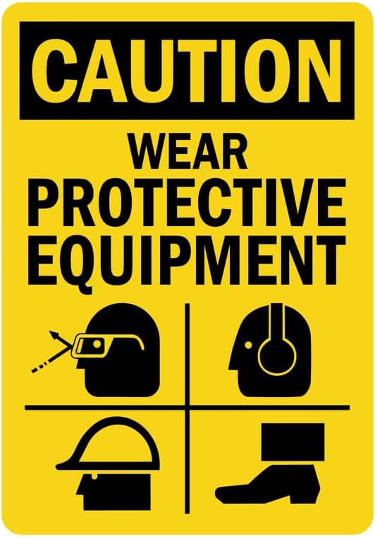 StickerJet English CAUTION OSHA-Style PPE Sign, Wear Protective Equipment, Self-Adhesive Waterproof Vinyl Signs, 3.5" x 5", Pack of 5 by STICKERJET