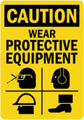 StickerJet English CAUTION OSHA-Style PPE Sign, Wear Protective Equipment, Self-Adhesive Waterproof Vinyl Signs, 7" x 10", Pack of 5 by STICKERJET