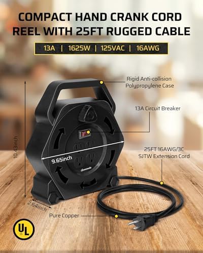 DEWENWILS 25FT Extension Cord Reel, Hand Wind Retractable Cord Reel - Image 5