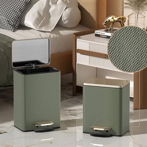 Stylish Modern Smart Trash Can with Soft Close Lid Stainless Steel Step Garbage Can Removable Inner Bucket 21L Capacity PU Leather Outer Layer Army Green Ideal for Bathroom - Image 4