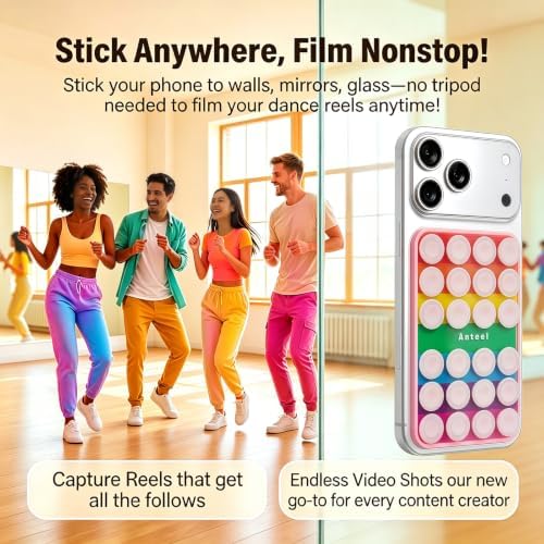 Anteel Silicone Suction Cup Phone Case Mount, Non Slip Sticky Grip for Cellphone, Silicon Adhesive Suction Cup Mount, Strong Grip Holder for Selfies and Videos, 2.4" x 3.8" (RainbowWhite) - Image 2