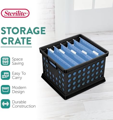 Sterilite Storage Crate Bin File Organizer for Home & Office,Black, 12-Pack - Image 2