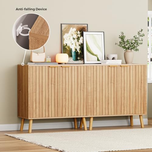 Fluted Storage Cabinet, Buffet Cabinet with Storage, Wood Sideboard with Adjustable Shelf, Modern Accent Cabinet & Console Table for Entryway, Living Room, Dining Room, Natural - Image 6