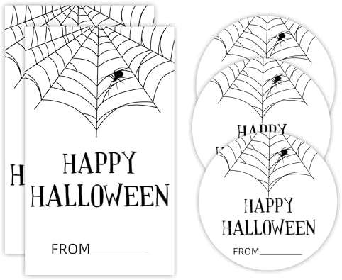 Happy Halloween Tag - Spider Theme -20 Round & 20 Tag Shaped Self-Adhesive Labels for Party Gifts, Packaging Bags, Envelope Sealing - Party Supplies for Halloween Decoration -A07 by Nuckxy