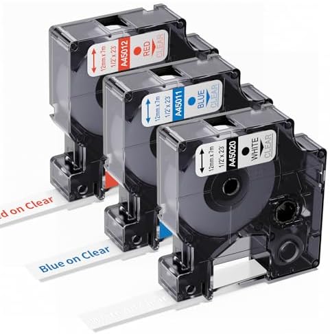 3-Pack Replace for Dymo D1 Label Tape 1/2 Inch 23Ft Blue/Red/White on Clear by Freshworld
