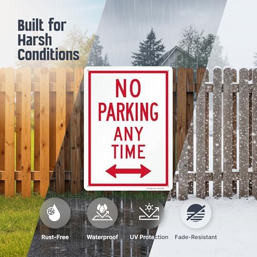 SmartSign 14 x 10 inch “No Parking Any Time” Metal Sign with Bidirectional Arrow, 40 mil Laminated Rustproof Aluminium, White and Red, Made in USA - Image 2