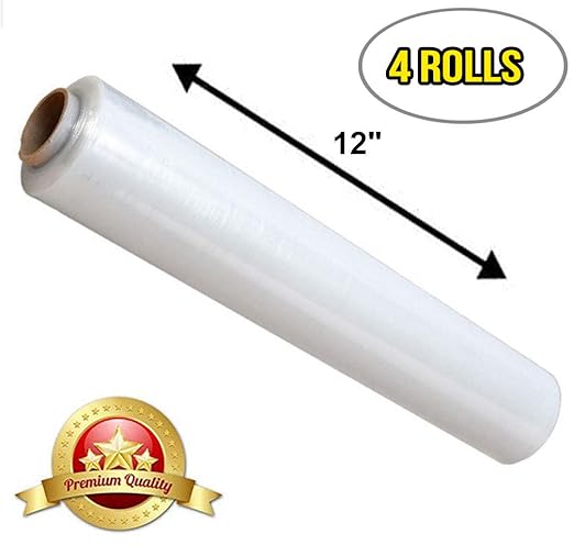 APQ 4 Rolls of Blown Hand Stretch Film 12" x 2000'. Clear Hand Stretch Wrap - Image 2
