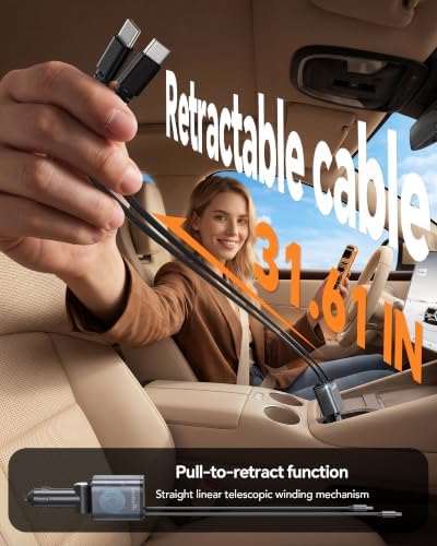 Retractable Car Charger for iPhone 18 Pro,75W Car Charger USB C Fast Charge - Image 2