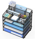 5 Tier Mesh Paper Desk Organizer with Pen Holders, Black by OrgMate