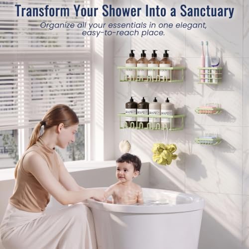 5 Pack Adhesive Bathroom Holders & Dispensers for Kids & Adults, Green - Image 3